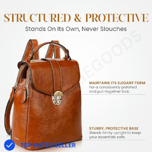 Structured Vegan Leather Backpack Purse Elegant Minimal Chic Travel Handbag - Picture 4 of 7